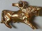 Charging Bullfighting Bull 14K Vintage Gold Charm * More Charms in Our 
