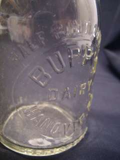 ANTIQUE HALF PINT BUPPS DAIRY BOTTLE HANOVER PA MILK PRESSED CLEAR 