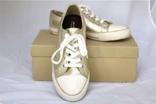 BURBERRY Gold Metallic Canvas Sneakers Flats Shoes SZ 7.5 M US 38 UK 