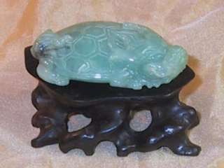 Imperial Green Burmese Jadeite Dragon Turtle Carving  