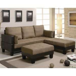   Microfiber/Brown Vinyl Finish Sofa Bed Group with 2 Ottomans: Home