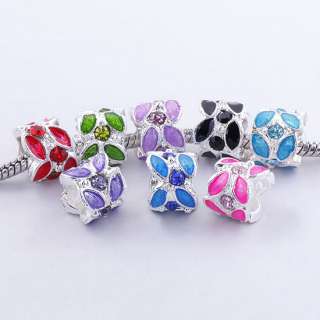 Charming Colorful Enamel Leaf Crystal Rhinestone European Beads Fit 