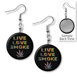  LIVE LOVE SMOKE Marijuana Pot Leaf Pair of 1 inch Dangle 