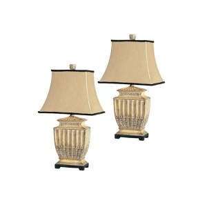   Home H10702S2 Off White Striated Leaf Table Lamps: Home Improvement