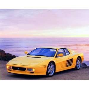  Yellow Ferrari Car On Ocean Beach At Sunset 16x20 Art 
