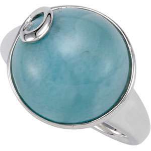 STERLING SILVER GENUINE LARIMAR TURQUOISE CABACHON RING  