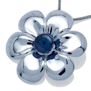 Natural Black Pearl Flower Sterling Silver Pendant jbkq  