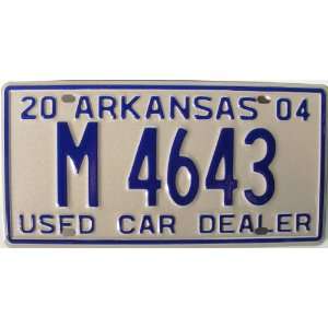  Arkansas Used Car Dealer License Plate with Blue Numbers 