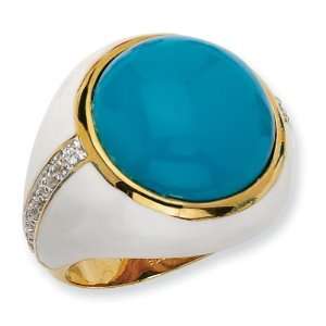  Ster Silver Gold Plated CZ & Turquoise Fashion Ring Arts 