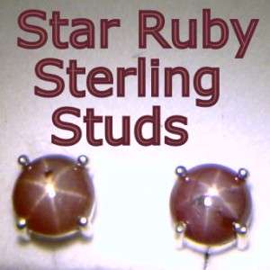 Star Ruby Purple Sapphire Handmade Sterling Silver Studs Post Ladies 