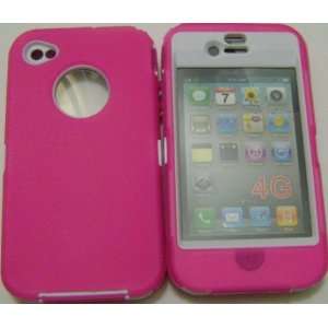  Body Armor for iPhone 4 Defender Style Case(Hot Pink/White 
