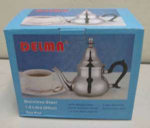 Delma Stainless Steel 1.8 Litre (60oz) Tea Pot NIB  