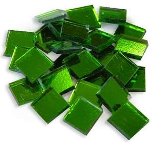 STAINED GLASS MOSAIC GREEN SQUARE MIRROR TILES 1/2 LB  