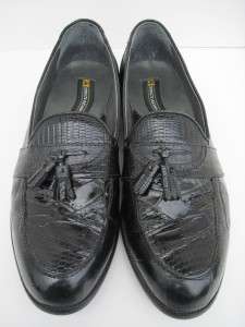 Stacy Adams Black Leather Genuine Snakeskin Tassel Loafers 10.5 M 
