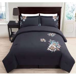  Valentina Black 4Pc Embroidery Bedding Comforter Set Queen 