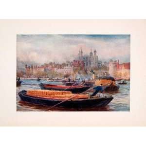  1905 Print William Wyllie Tower London Prison Thames Barge 