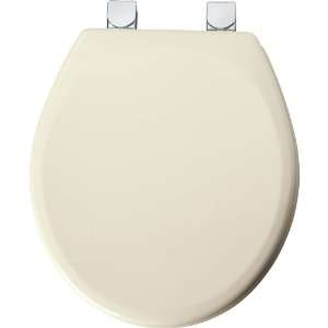   Wood Toilet Seat with Chrome Easy Clean and Change Hinges, Round, Bone