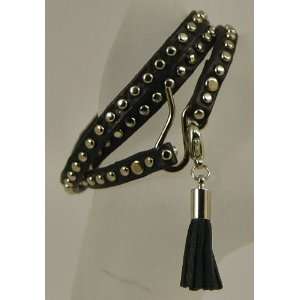   Italian Leather Band Bracelet Multi Stud Black Charm 