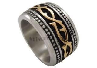 Size 12 Mens Silver Gold Celtic Stainless Steel Band Ring  