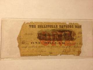 Obsolete Currency $1 One Dollar Hillsville Bank Virginia 1860s  