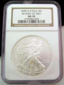   Silver Eagle Reverse of 2007 NGC MS 70 Error Certified Graded  