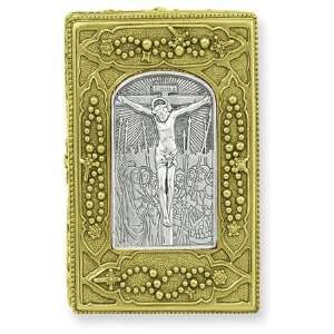    Gold & Silver tone Crucifixion Rosary Box/Mixed Metal Jewelry
