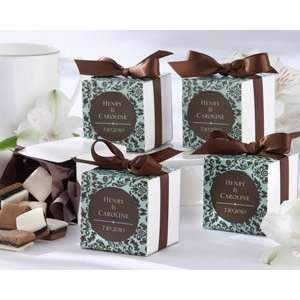 Chocolate and Turquoise Damask Make It Yours Personalized Favor Box 