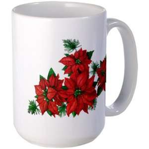  Large Mug Coffee Drink Cup Christmas Holiday Poinsettias 
