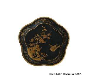 Chinese Blossom Shape Gold Black Scenery Plate ss687  