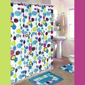 CIRCLES! BATH SET: 2 Bath Mat/Rugs+Fabric Shower Curtain+Fabric 