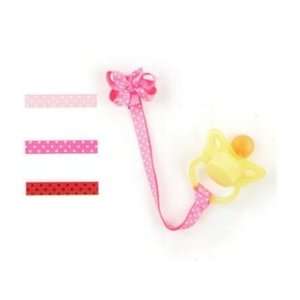  Swiss Dot Pacifier Clip with Bow, Hot Pink, N/A Baby