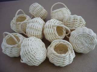 10 Small Side Round Wicker Baskets Dollhouse Miniatures  