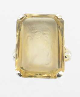 ANTIQUE 14K GOLD INTAGLIO FROSTED CITRINE RING SZ 5  