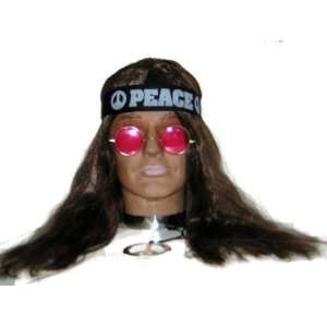   60s70s Hippie Wig, Glasses, Headband, Medal Fancy Dress Toys & Games