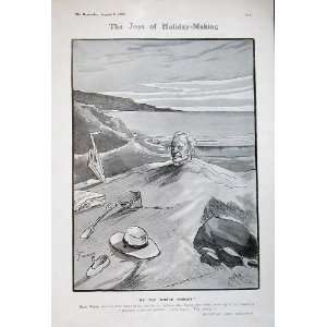   1905 Holidays Man Buried Sand Beach Drawing Buchanan