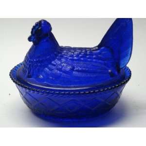  5 Cobalt Blue Glass Hen on Nest Wooven Base Everything 