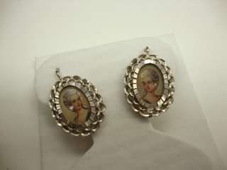 Solid 14 K White Gold Cameo Picture Earrings  