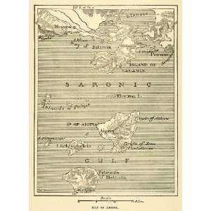 Engraving Saronic Gulf Aegina Eleusis Map Methana Greece Greek Island 