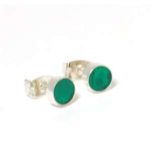   Silver Forest Green Paua Shell Round Stud Earrings: Inferno: Jewelry