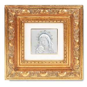  Sterling Silver Madonna & Child Mary Gold Framed Artwork 
