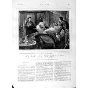  1875 EUSTACE OLD MAN SICK BED SURGEON LADIES OLD PRINT 