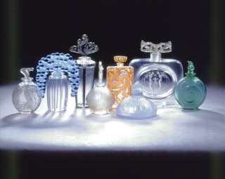 Perfume bottles by Lalique on display at Lalique Museum in France