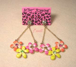 Betsey Johnson Colorful Flowers w/Crystal Stud Earrings  