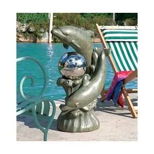  duo of dolphins statue home garden sculpture orb globe 