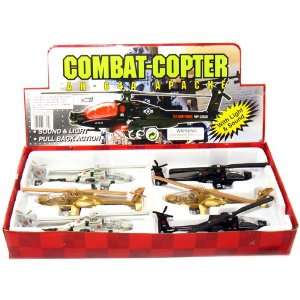  Set of 6 Copters 8 Die cast Combat Apache AH 64A, Pull 