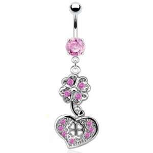  Dangling Heart and Shamrock Belly Button Navel Ring Dangle 