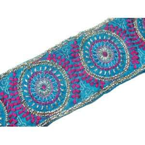   BLUE GOLD SEQUIN THREAD EMBROIDERY FABRIC TRIM: Arts, Crafts & Sewing