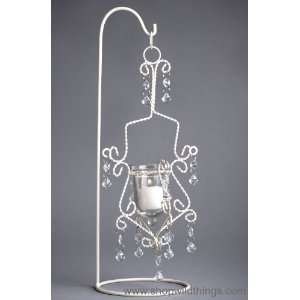  Off White Metal Scroll Candle Holder on Stand Tina