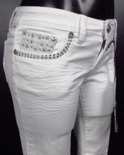 NWT Womens LA IDOL Jeans WHITE CAPRI with DANGLE CRYSTALS! 1183CP 