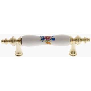   Floral White Ceramic w/Bright Brass Pull on 3 Ctrs